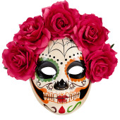MASCHERA DIA DE LOS MUERTOS DECORATA CON ROSE ROSSE SET DA 12 WIDMANN