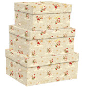 SET 3 SCATOLE REGALO NATALIZIE IN CARTONE CON COPERCHIO MEDIE MERRY CHRISTMAS TEDDY KARTOS