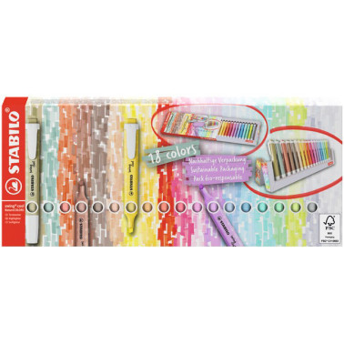 EVIDENZIATORE SWING COOL PASTEL + NATURECOLORS DESK SET 18 COLORI STABILO