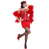 VESTITO CHARLESTON ROSSO CON FASCIA PER TESTA E PIUMA WIDMANN