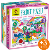 SECRET PUZZLE CON LENTE DI INGRANDIMENTO 24 PEZZI 35X50 UNICORNI LUDATTICA