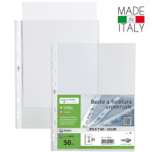 BUSTA TRASPARENTE A FORATURA UNIVERSALE 60 &micro;m 22X30 LISCIA ATLA T CONF.50 pz.SEI