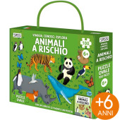PUZZLE CON LIBRO VIAGGIA, CONOSCI, ESPLORA ANIMALI A RISCHIO SASSI