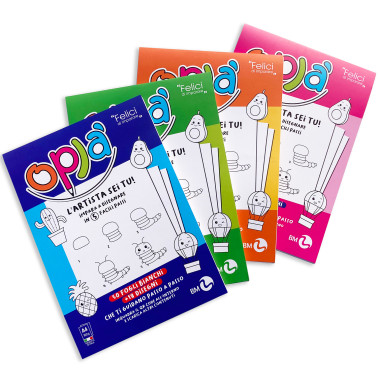 CARTA DISEGNO 18 ILLUSTRAZIONI A4 GR.100 BLOCCO 50 FOGLI OPLA' BM BE MORE