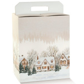 SCATOLA REGALO PORTA PANETTONE + BOTTIGLIA CM. 28X20X35 CHRISTMAS VILLAGE