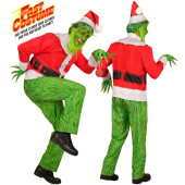 COSTUME GRINCH CON GIACCA, PANTALONI, CAPPELLO, GUANTI, BARBA, SOPRACCIAGLIA MEDIUM WIDMANN