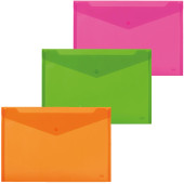 BUSTA PPL BOTTONE 33,5 X 23,5 (A4) ORIZZONTALE TRASPARENTE SET 3 COLORI FLUO ASSORTITI LEBEZ