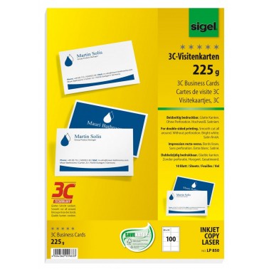 BIGLIETTI DA VISITA BIANCHI BIFACCIALI MM.85X55 CON ANGOLI NETTI GR.225 CONF. DA 100 PZ. SIGEL