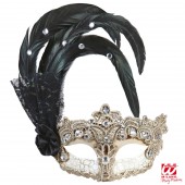 MASCHERA GRAN GALA MACRAME' CON PIUME E STRASS WIDMANN