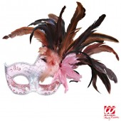 MASCHERA COLOMBINA FESTA ROSA CON GLITTER E PIUME WIDMANN