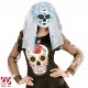 MASCHERA DIA DE LOS MUERTOS DECORATA CON VELO IN PIZZO BIANCO, NASTRI E ROSE AZZURRE 26 ARGENTO WIDMANN