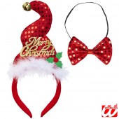 MINI CAPPELLO BABBO NATALE CON CAMPANELLINO & FARFALLINO IN PAILLETTES WIDMANN