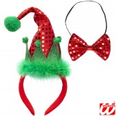 MINI CAPPELLO ELFO AIUTANTE DI BABBO NATALE & FARFALLINO IN PAILLETTES WIDMANN