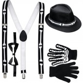 SET TRAVESTIMENTO SCHELETRO CON bretelle, farfallino,guanti e cappello ossa WIDMANN