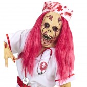 MASCHERA MEZZO VISO CON PARRUCCA E COPRICAPO INFERMIERA ZOMBIE WIDMANN