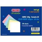 CARTA COLORATA 160 GR. A5 100 FOGLI 5 COLORI TENUI WILER