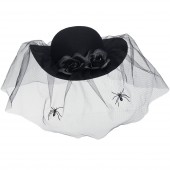 CAPPELLO IN FELTRO VEDOVA NERA CON ROSE, VELO E RAGNI WIDMANN
