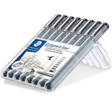 PENNA AD INCHIOSTRO PIGMENTATO PIGMENT LINER NERO SET 8 PUNTE STAEDTLER