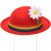 BOMBETTA ROSSA IN FELTRO CON FASCIA MULTICOLORE E FIORE WIDMANN
