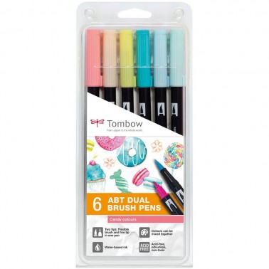 PENNARELLO DOPPIA PUNTA DUAL BRUSH PEN SET 6 COLORI CANDY TOMBOW