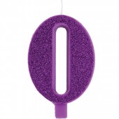 CANDELA NUMERO GLITTERATA VIOLA CM. 9,5 CON BASE GIVI