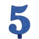 CANDELA NUMERO GLITTERATA BLU CM. 9,5 CON BASE GIVI