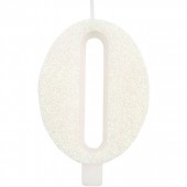 CANDELA NUMERO GLITTERATA BIANCO CM. 9,5 CON BASE GIVI