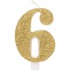 CANDELA NUMERO GLITTERATA ORO CM. 9,5 CON BASE GIVI