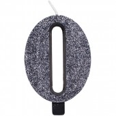 CANDELA NUMERO GLITTERATA NERO CM. 9,5 CON BASE GIVI