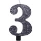 CANDELA NUMERO GLITTERATA NERO CM. 9,5 CON BASE GIVI