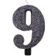 CANDELA NUMERO GLITTERATA NERO CM. 9,5 CON BASE GIVI