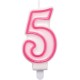 CANDELA NUMERO ROSA CON BORDO FUSCIA CM. 8,5 CON BASE GIVI