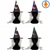 CAPPELLO STREGA DECORATO CON CAPELLI misura bambino WIDMANN