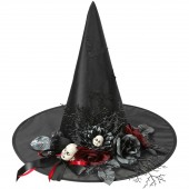 CAPPELLO STREGA CON PIPISTRELLI, ROSE E TESTE BAMBOLE MORTE VIVENTI WIDMANN