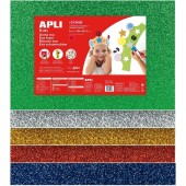 GOMMA EVA FOAM GLITTER CM.40X60 5 FOGLI COLORI ASSORTITI APLI