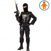 COSTUME AGENTE S.W.A.T. GIUBBOTTO ANTIPROIETTILE CON CINTURA, FONDINA, BORSELLINO, PARA GINOCCHIA, PARA GOMITI, MASCHERA WIDMANN