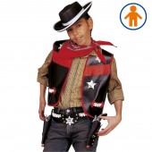 COSTUME COWBOY gilet, cappello, bandana, stella sceriffo ( 140 cm. / 8-10 ANNI ) WIDMANN
