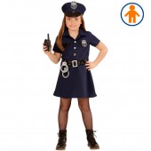 COSTUME POLIZIOTTA CON CINTURA, CAPPELLO, MANETTE, RADIO WIDMANN