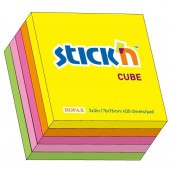 CUBO FOGLI RIPOSIZIONABILI 76x76 COLORI NEON STICK'N HOPAX