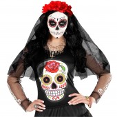 COPRICAPO VELO NERO CON ROSE ROSSE DIA LE LOS MUERTOS WIDMANN