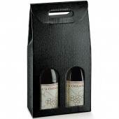 SCATOLA 2 BOTTIGLIE CON MANIGLIA PELLE NERO