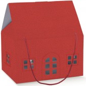 SCATOLA REGALO CASETTA CON CORDINI 330X250X190 LINO ROSSO