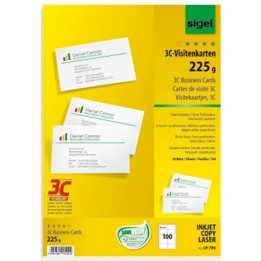 BIGLIETTI DA VISITA BIANCHI MM.85X55 CON ANGOLI NETTI GR.225 CONF. DA 100 PZ. SIGEL