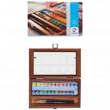 ACQUERELLI VAN GOGH DEMI GODET CASSETTA LEGNO 24 COLORI ROYAL TALENS