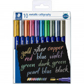 PENNARELLI METALLIC BRUSH CON PUNTA CALLIGRAFICA ASTUCCIO 10 COLORI STAEDTLER