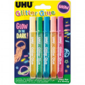 COLLA GLITTER GLOW IN THE DARK SET 5 TUBI 10 ML. COLORI ASSORTITI UHU