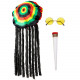 SET TRAVESTIMENTO JAMAICANI RASTA CON CAPPELLO CON DREADLOCKS, OCCHIALI, SPINELLO WIDMANN