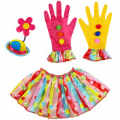 SET TRAVESTIMENTO CLOWN CON MINI CAPPELLO, COLLARE, GUANTI WIDMANN