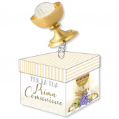 SCATOLA - BIGLIETTO AUGURALE COMUNIONE 12X12X12 SURPRISE BOX CROMO