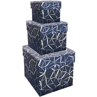 SET 3 SCATOLE REGALO IN CARTONE CON COPERCHIO BLUE GRID KARTOS